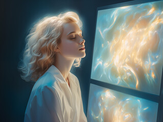 portrait of a woman in front of computer