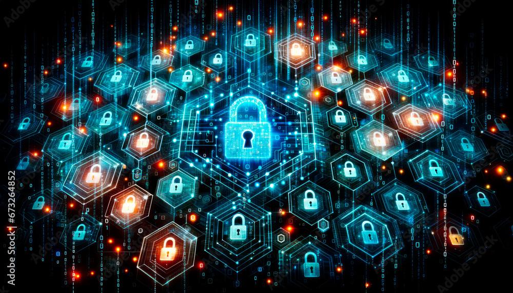 Poster cyber security and information protection concept. generative ai