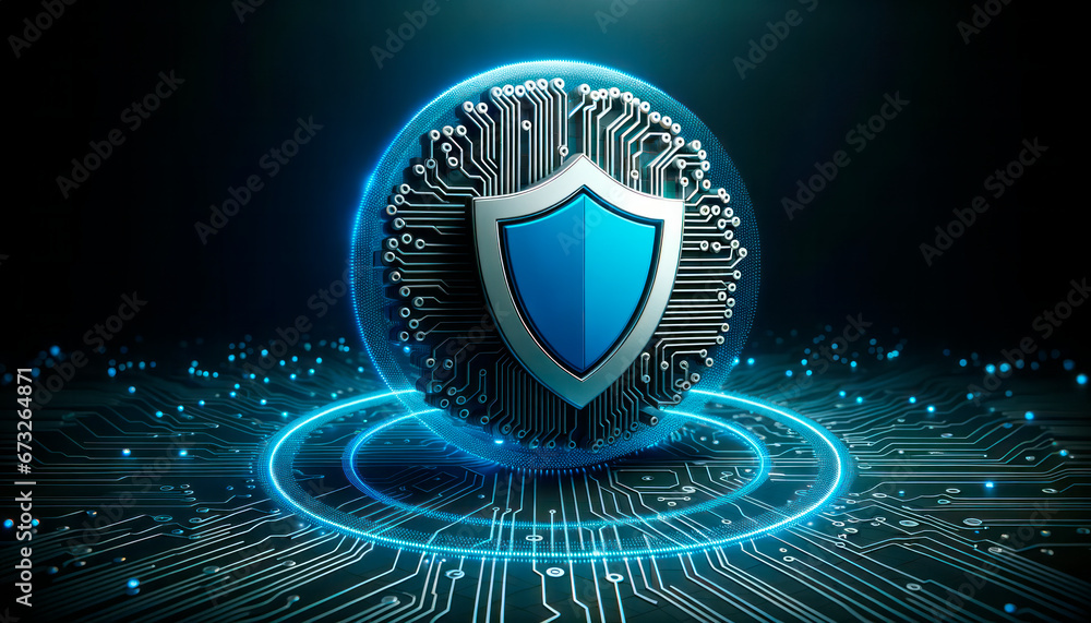 Aufkleber cyber security concept with shield and circuit board. generative ai