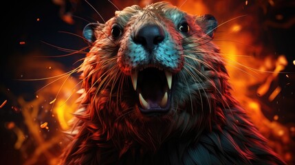 Enraged Beaver. A Fierce and Agitated Aquatic Mammal Displaying Ferocity