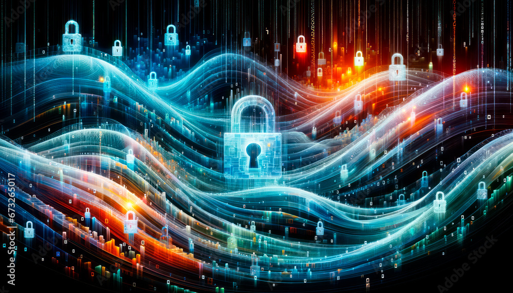 Poster Cyber security concept. Digital data protection. Future cyber technology web services for business and internet project. Generative AI