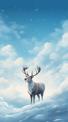 Santa's reindeer at the North Pole - deer on the sky background