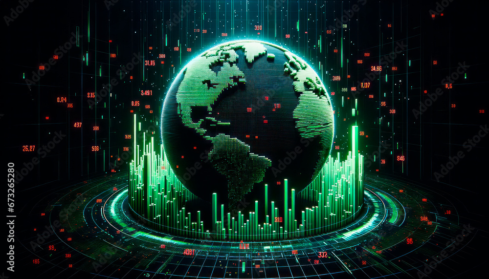 Aufkleber Digital globe and stock market graph background. Generative AI