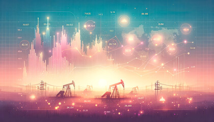 Oil industry background with glowing graphs and charts. Energy concept. Generative AI