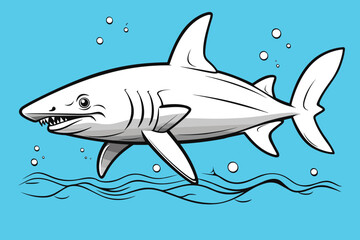 Cute Shark With coloring book pages picture, line art, outline drawing vector