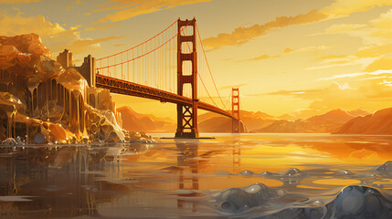 Golden dreamy bridge in sunlight