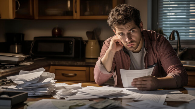 Millennials Man Struggling with Financial Worries like Paying Bills, Debits and Bankruptcy