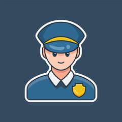 Unique cute policeman with a badge located on his uniform