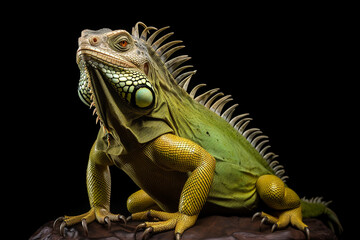Fototapeta premium Iguana, Iguana Face, Iguana On A Branch, Iguana In Black Background