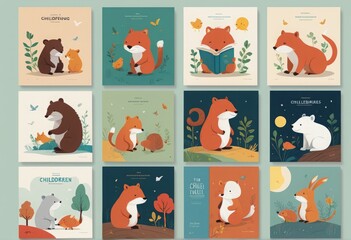 set of cute posters with animals and pets, vector illustration set of cute posters with animals and pets, vector illustration set of cute pets. animals in the forest. vector illustration.