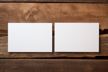 The template of the white blank  smooth business card stack places on the wooden background. Generative AI.