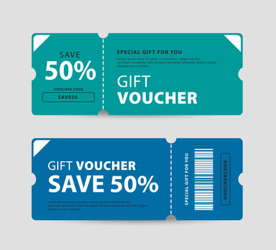 Vector gift voucher template. Modern gift card, discount coupon design. Minimalist background with promotional code text