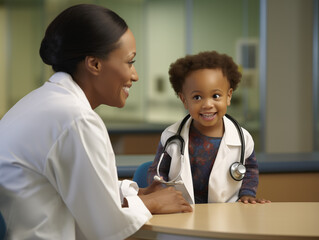 Pediatrician examining child, role play, fun
