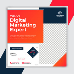 Digital marketing social media banner or post template, business promotional social media design