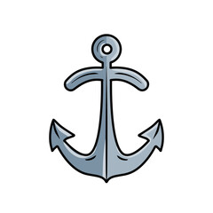 Anchor for sailing boat, element of ocean yacht. Marine navy badge. Concept of nautical sailor, ship and travel. Cartoon illustration isolated on white