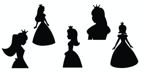 Set of princess silhouettes. Silhouette of a woman in a dress. Vector illustration