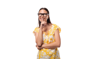 young european woman with vision glasses looking to the side