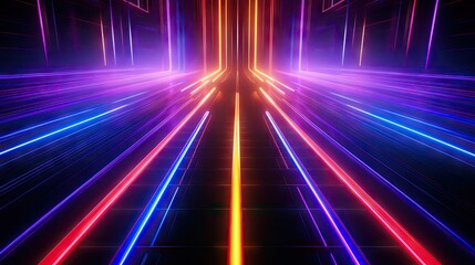 Bright neon rays. Abstract multicolor spectrum background. Neon laser background. Bright energy lines backdrop. Generated by artificial intelligence