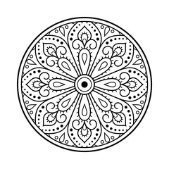 Circular pattern in form of mandala with flower for Henna, Mehndi, tattoo, decoration. Decorative ornament in ethnic oriental style. Outline doodle hand draw vector illustration.