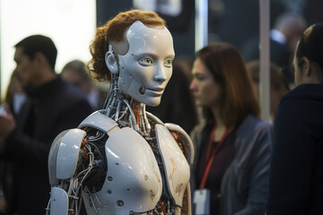 The AI robot's lifelike expressions as it actively participates in a conference, fostering a sense of connectivity and collaboration among the participants 
