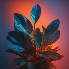 tropical leaves in neon light. 3d render illustration tropical leaves in neon light. 3d render illustration close up shot of a plant in a blue neon lights