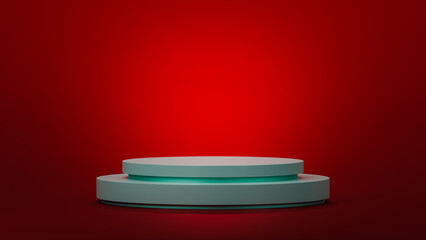 Light green Podium for product display presentation. Stage pedestal or platform. Christmas red background. 3D rendering.