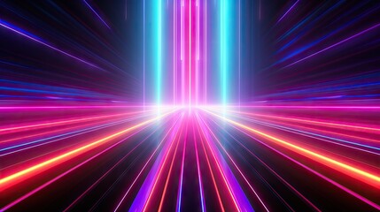 Bright neon rays. Abstract multicolor spectrum background. Neon laser background. Bright energy lines backdrop. Generated by artificial intelligence