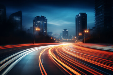 long exposure photo of a highway, night,speed line，motion blur