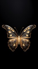 beautiful golden butterfly at black background, colorful stylish fantasy illustration