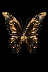 beautiful golden butterfly at black background, colorful stylish fantasy illustration