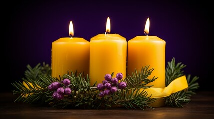 Obraz na płótnie Canvas Advent Wreath Handmade Beeswax Candles Traditional Decoration Festive Holiday