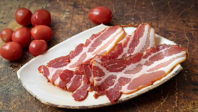Delicious bacon on the table, tasty meal