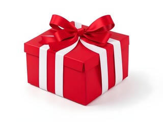 Vibrant Red Gift Box with Bow on White Background ai image 