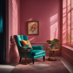 interior of modern living room with armchair and lamp interior of modern living room with armchair and lamp 3d illustration of a room with a window and a lamp and a wooden floor