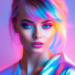 portrait of beautiful woman with colorful makeup portrait of beautiful woman with colorful makeup portrait of young blonde woman in neon lights