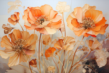 watercolour poppy painting in the style of intricate, delicate flower and garden paintings
