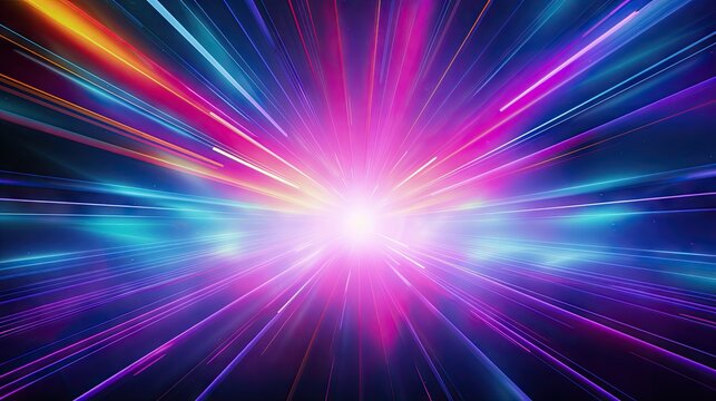 Bright neon rays. Space star burst. Abstract multicolor spectrum background. Neon laser background. Bright energy lines backdrop. Generated by artificial intelligence