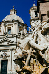 Saint Agnese in Agone church and Fountain of the Four Rivers, in Piazza Navona Rome Italy