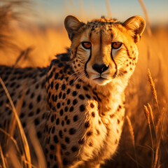 Cheetah Basking in Vibrant Sunset
