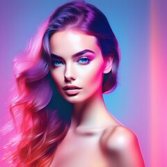 beautiful woman with pink makeup and blue eyes beautiful woman with pink makeup and blue eyes beauty portrait of young attractive woman with pink lips in studio