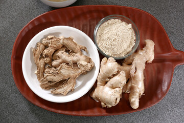Top View of Ginger and Ginger Powder