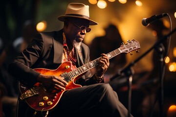 Obraz premium black jazz soloist playing guitar 