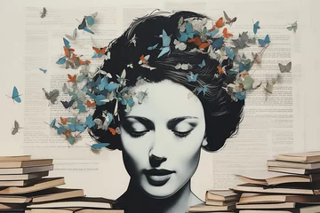 Female portrait clip art, double exposure, meditation, imagination, learning concept collage © LeoOrigami