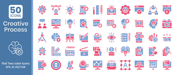 Creative process icons set. Flat two color style icons pack. Vector illustration
