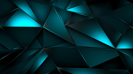 Black, jade green abstract triangle background, glossy metal like kook background