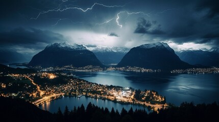 Electric Skies Over Interlaken, Switzerland - obrazy, fototapety, plakaty