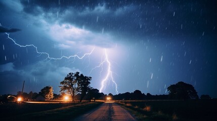 Naklejka na ściany i meble Countryside Lightning Storm Nature's Fury Unleashed