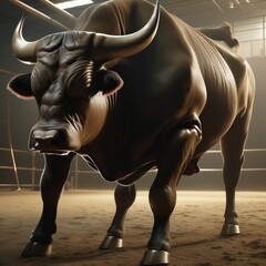 illustration of bull with bull on background illustration of bull with bull on background bull bull with a bull on a wooden table in a dark room. 3d illustration.