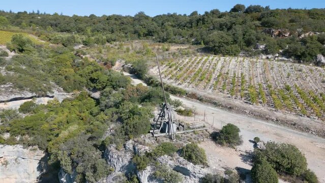 Drone video of a historical trebuchet in Minerve France