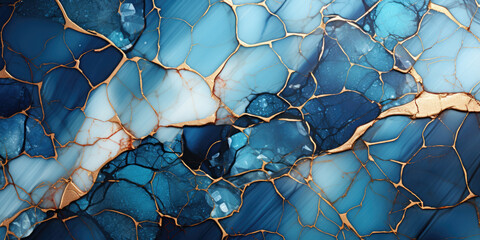 Slab of white-blue marble with thin golden lines and drops